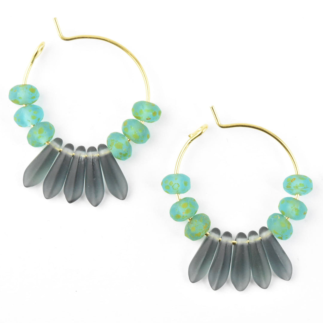 Blue Montana Glass Fringe Mini Hoops