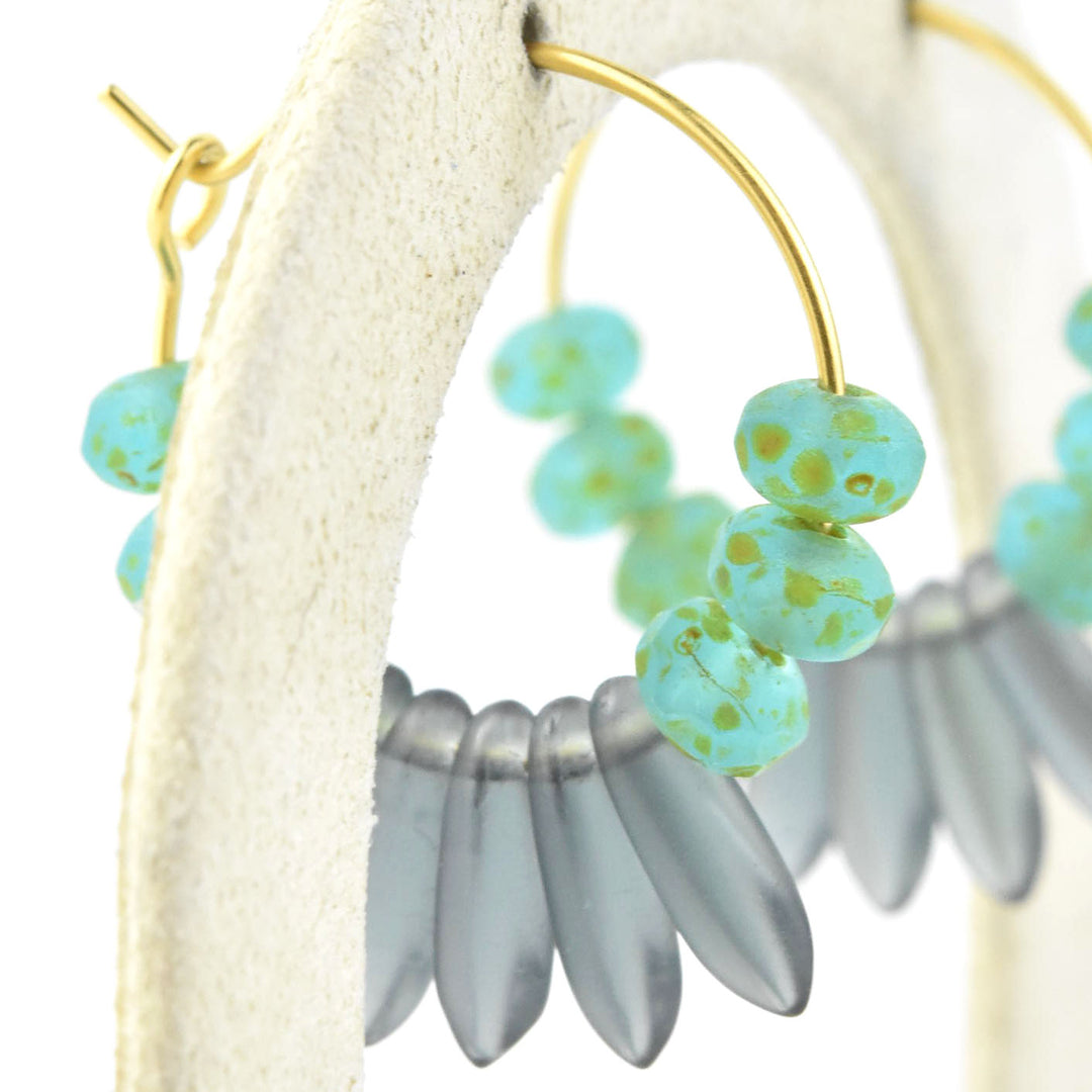 Blue Montana Glass Fringe Mini Hoops