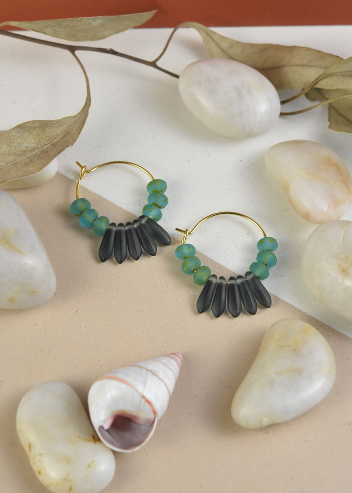 Blue Montana Glass Fringe Mini Hoops