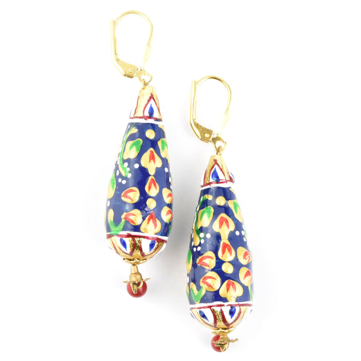 Hand-Painted Blue Teardrop Earrings