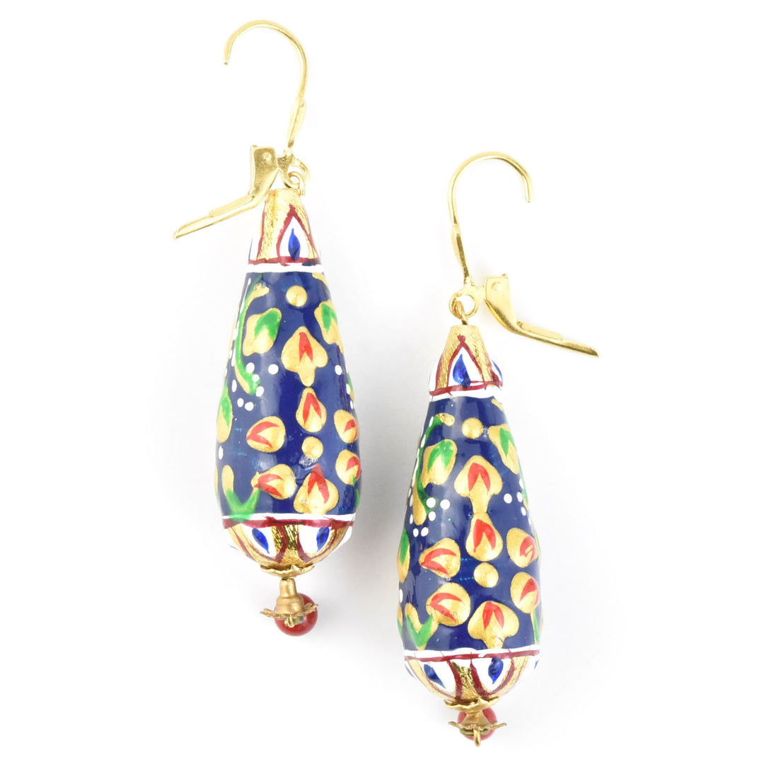 Hand-Painted Blue Teardrop Earrings