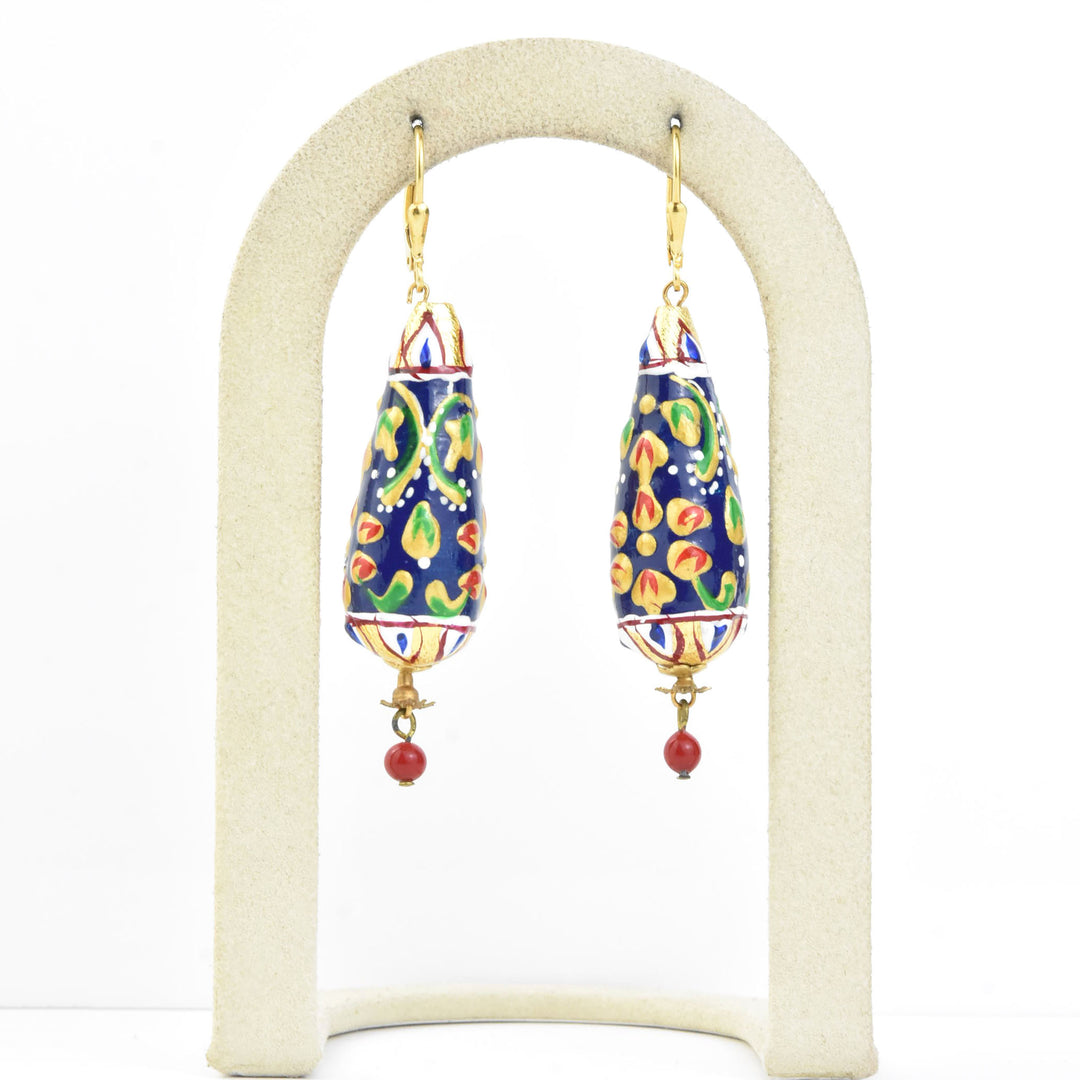 Hand-Painted Blue Teardrop Earrings