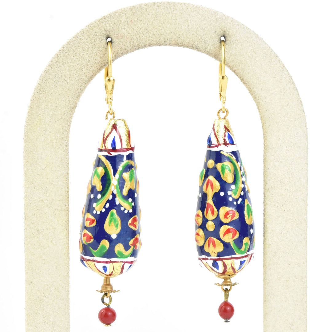 Hand-Painted Blue Teardrop Earrings