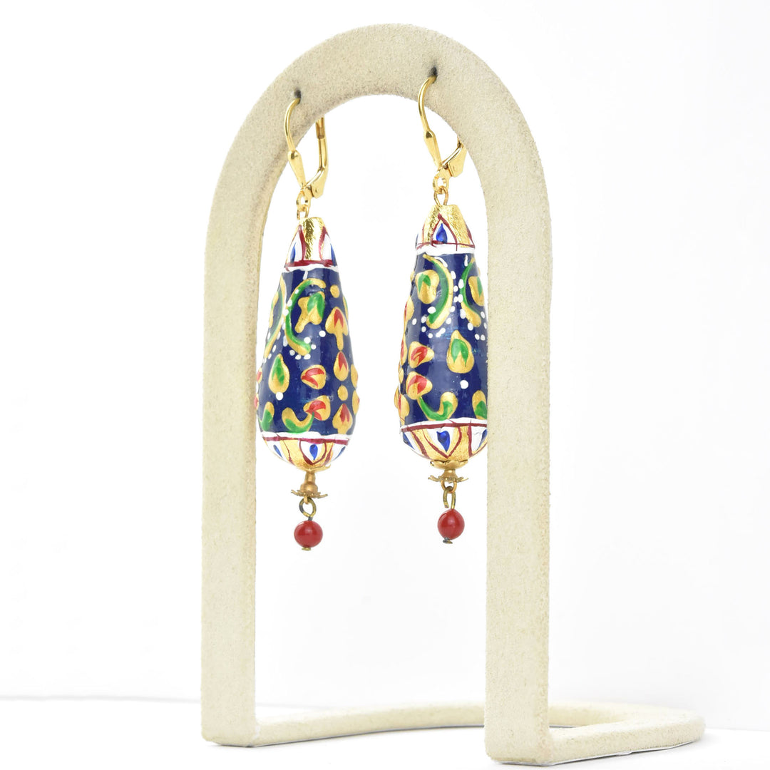 Hand-Painted Blue Teardrop Earrings
