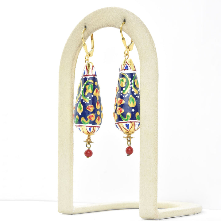 Hand-Painted Blue Teardrop Earrings