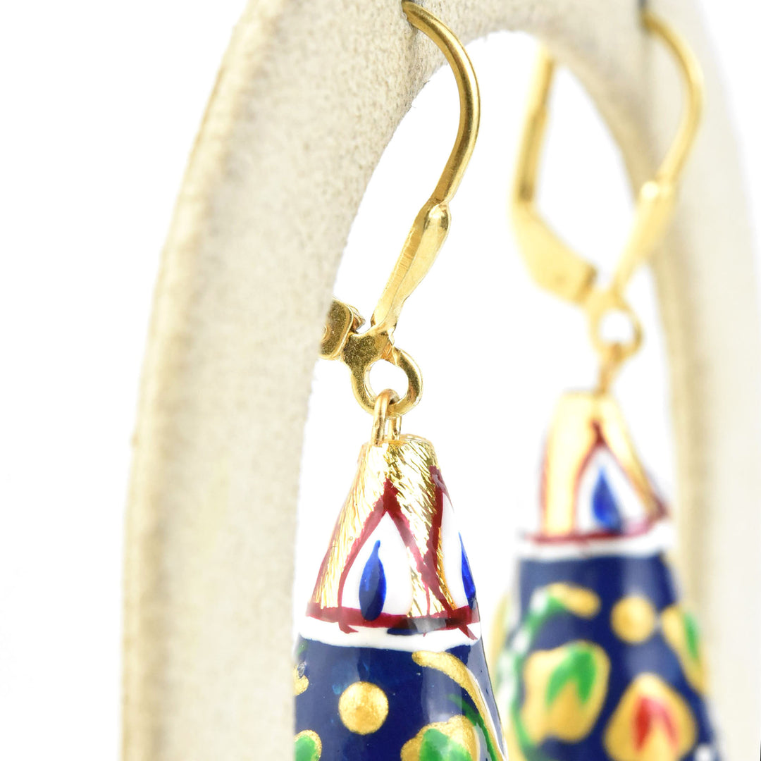 Hand-Painted Blue Teardrop Earrings