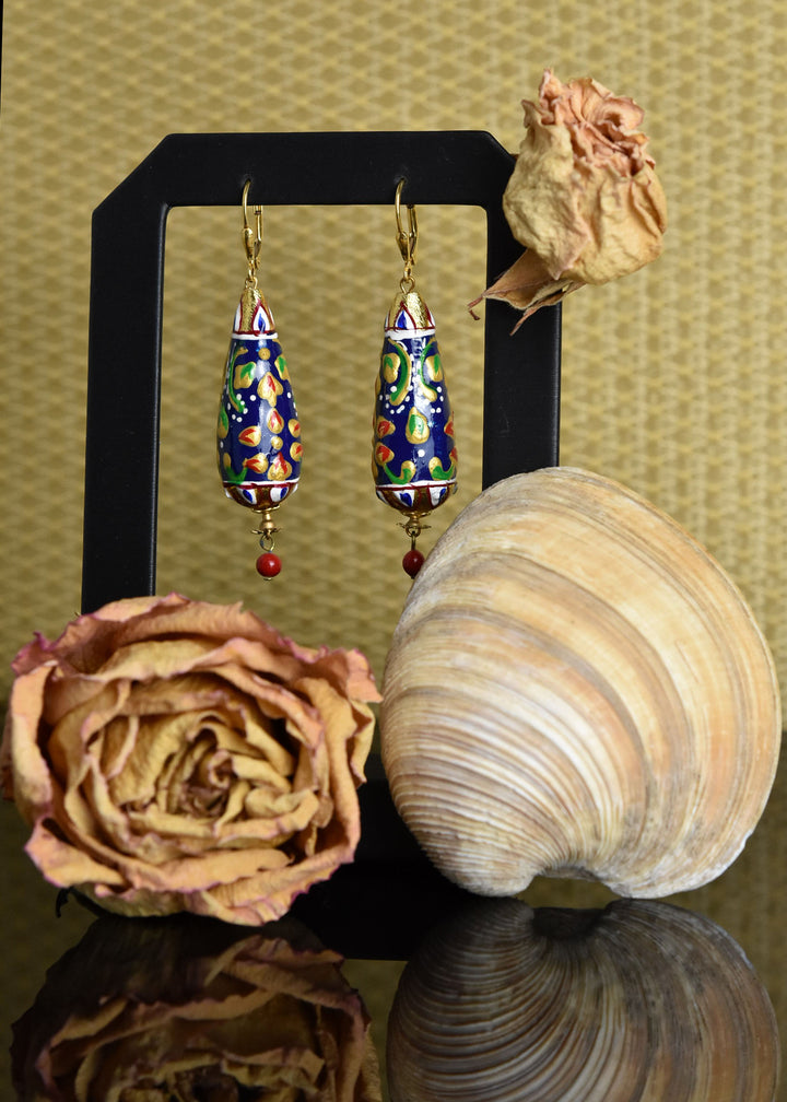 Hand-Painted Blue Teardrop Earrings