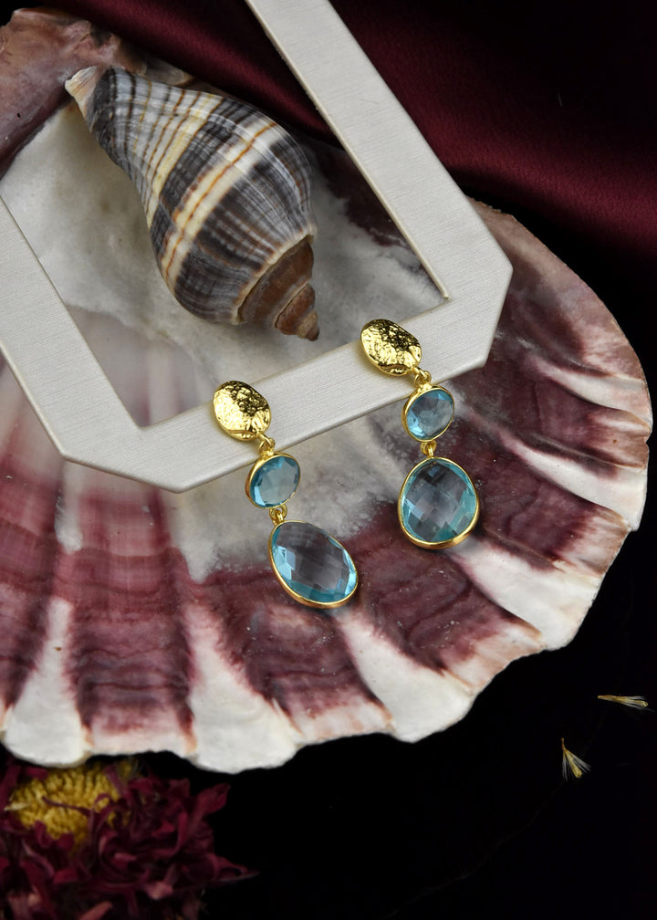 Blue Topaz Double Drop Earrings - Goldmakers Fine Jewelry