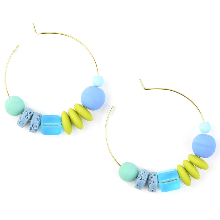 Blue and Green Glass Bead Hoops - Goldmakers Fine Jewelry