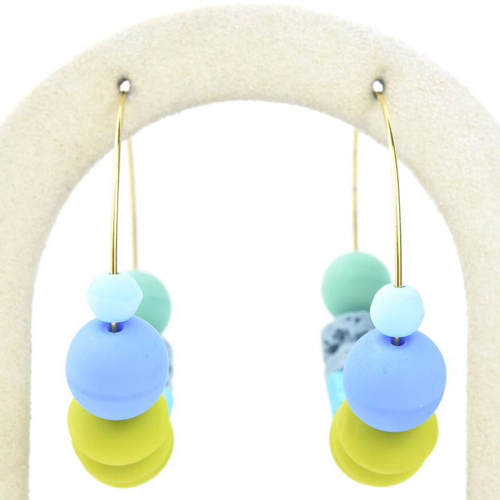 Blue and Green Glass Bead Hoops - Goldmakers Fine Jewelry