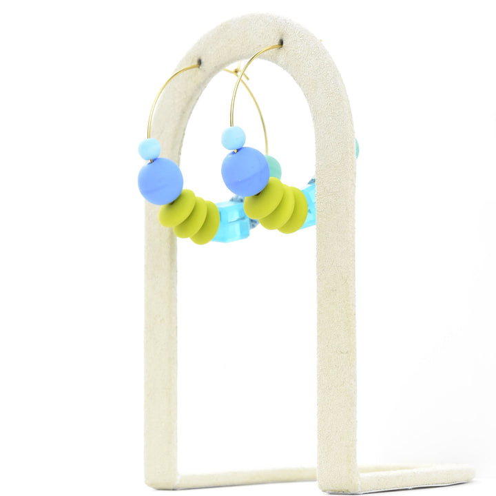 Blue and Green Glass Bead Hoops - Goldmakers Fine Jewelry