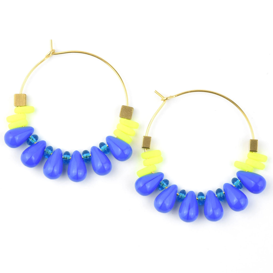 Blue and Neon Yellow Hoops - Goldmakers Fine Jewelry