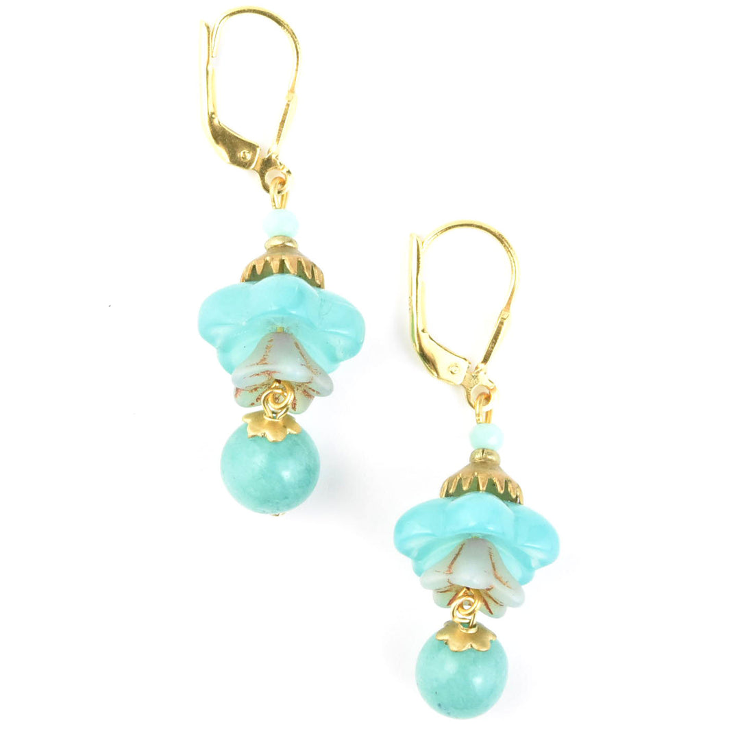 Blue Art Glass Flower Dangles