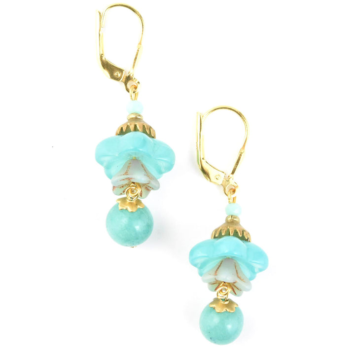 Blue Art Glass Flower Dangles