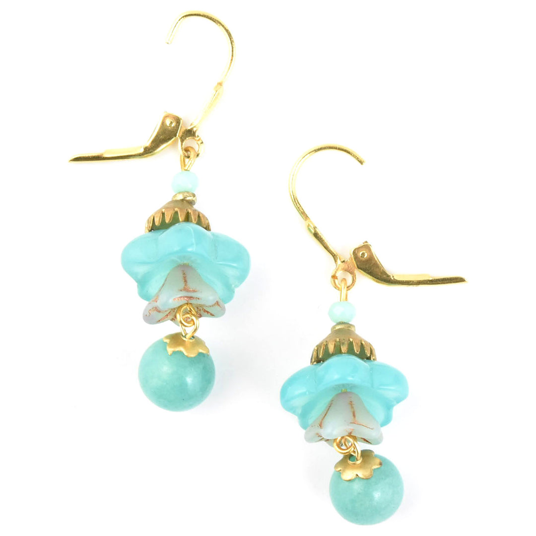 Blue Art Glass Flower Dangles