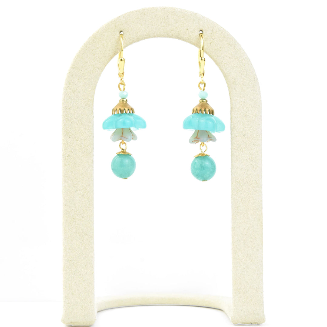 Blue Art Glass Flower Dangles