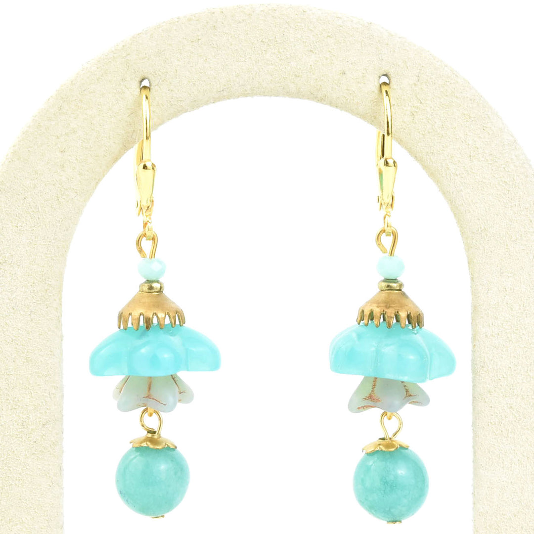Blue Art Glass Flower Dangles