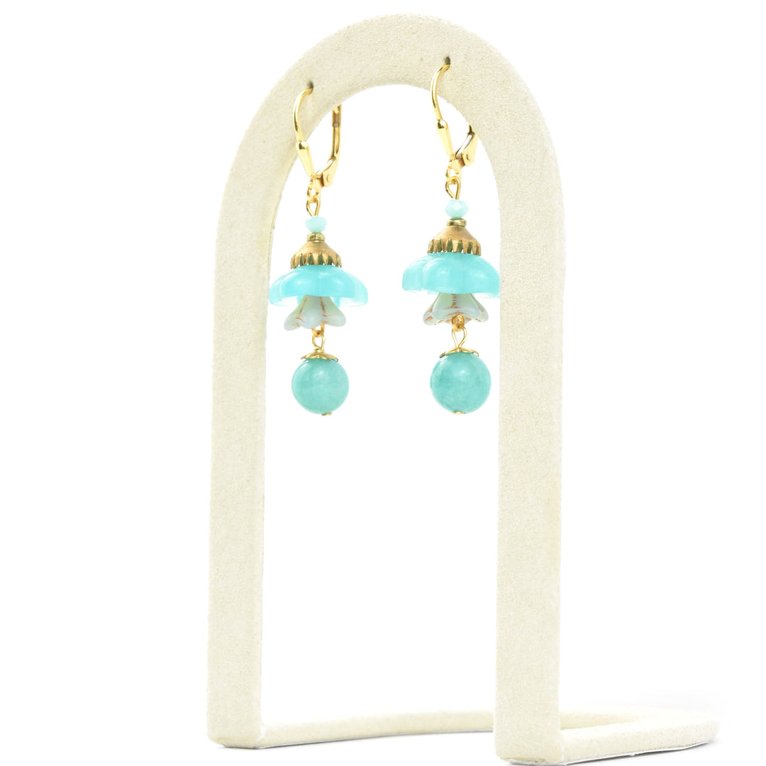 Blue Art Glass Flower Dangles
