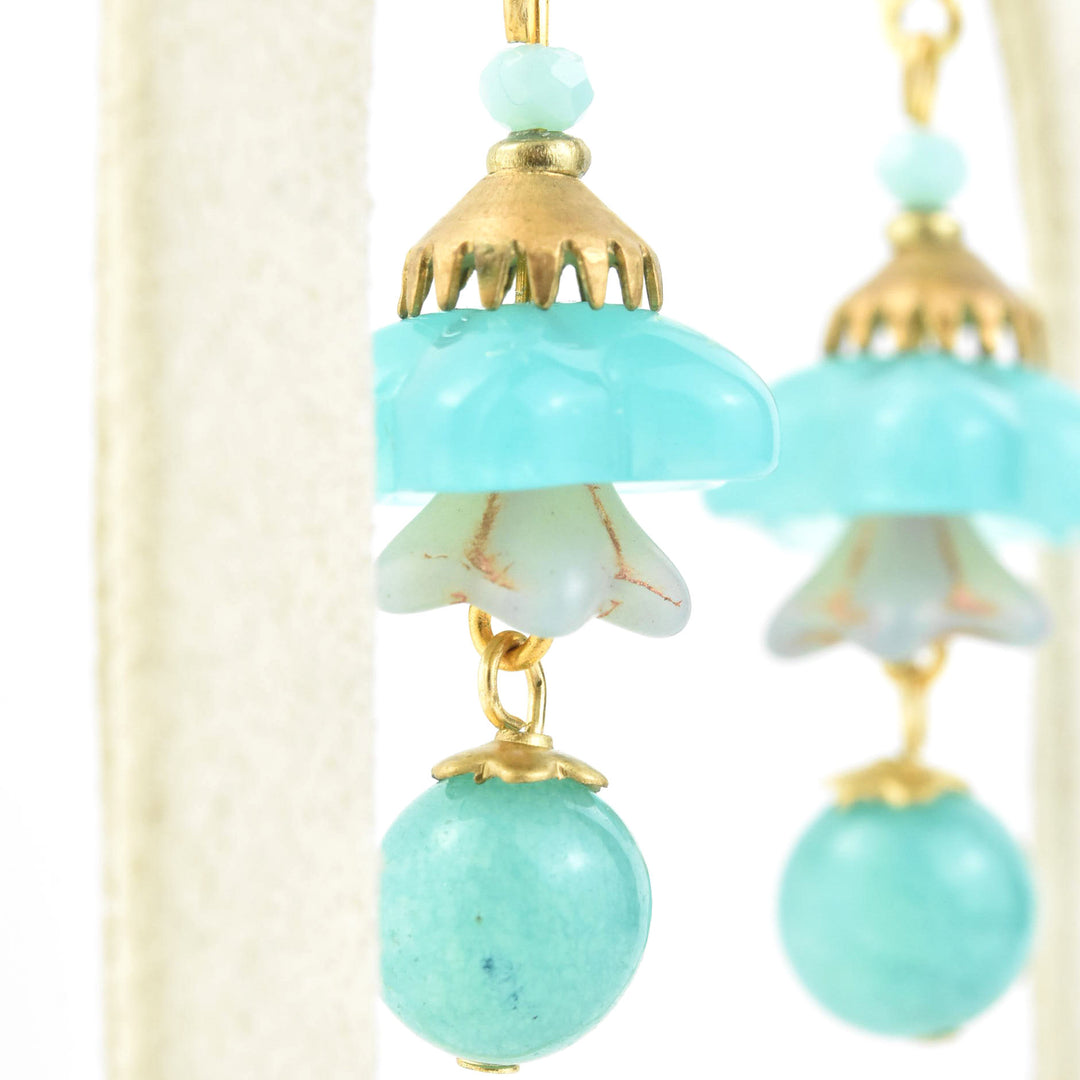 Blue Art Glass Flower Dangles