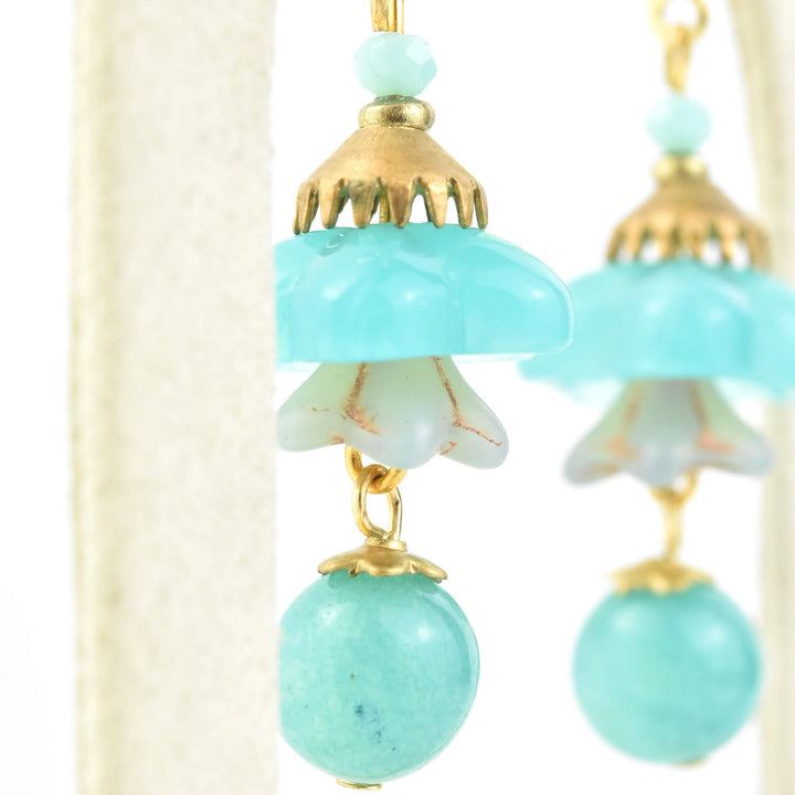 Blue Art Glass Flower Dangles