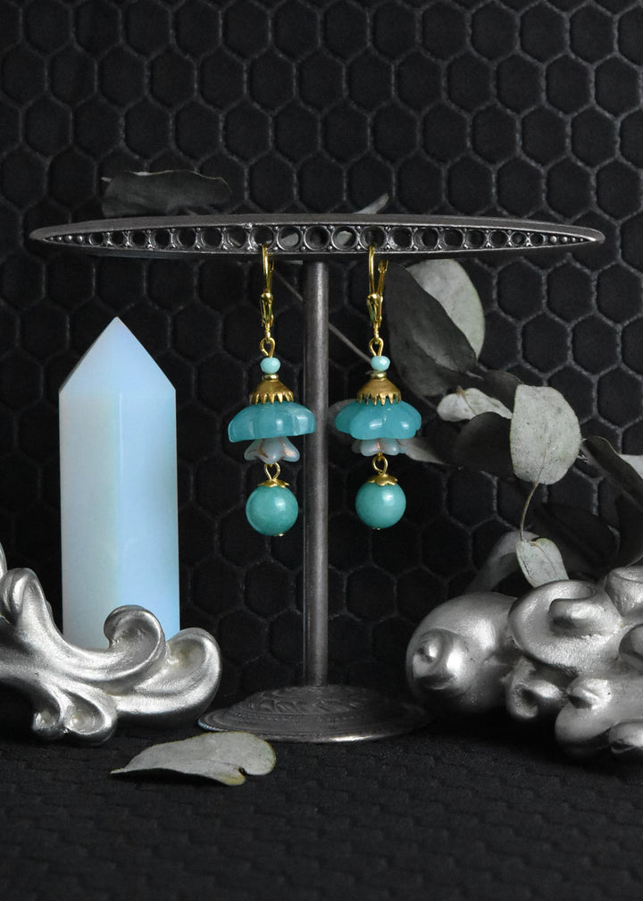 Blue Art Glass Flower Dangles