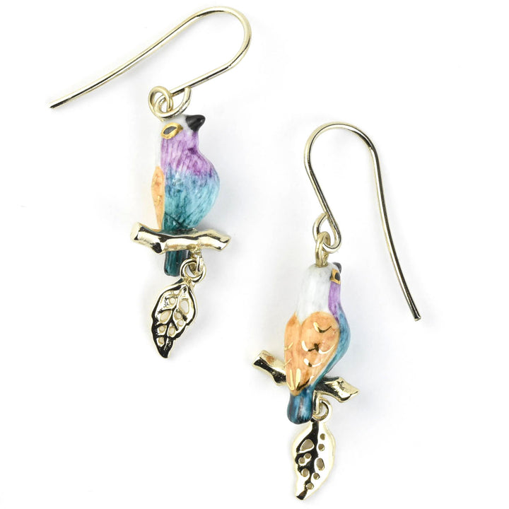 Blue Belly Bird Dangle Earrings