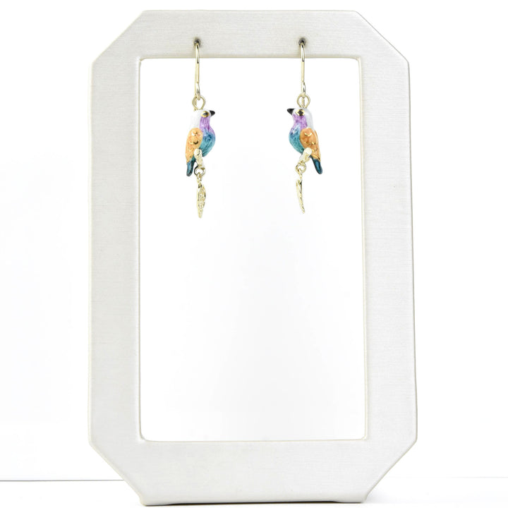 Blue Belly Bird Dangle Earrings