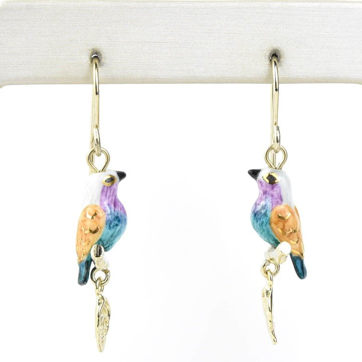 Blue Belly Bird Dangle Earrings