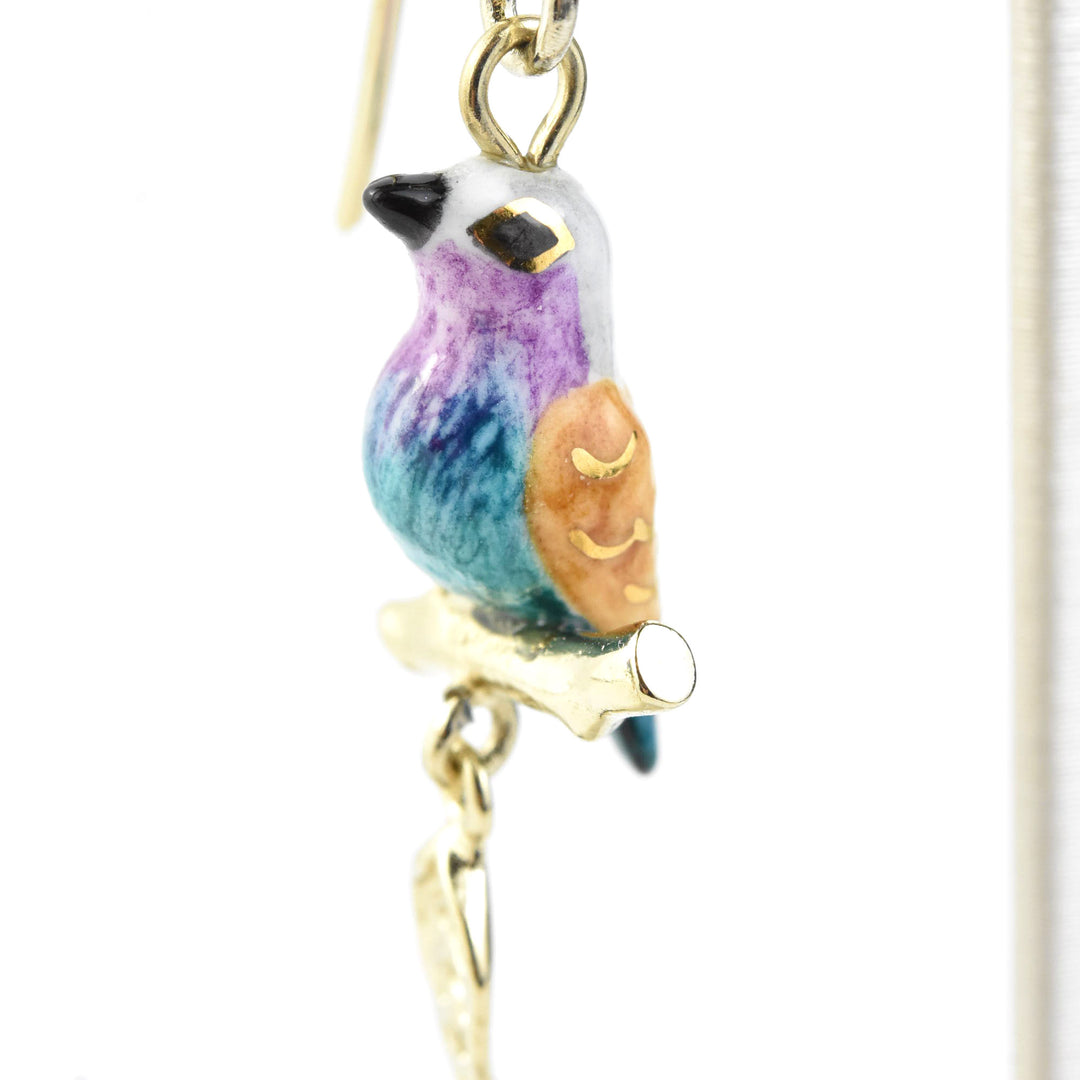 Blue Belly Bird Dangle Earrings