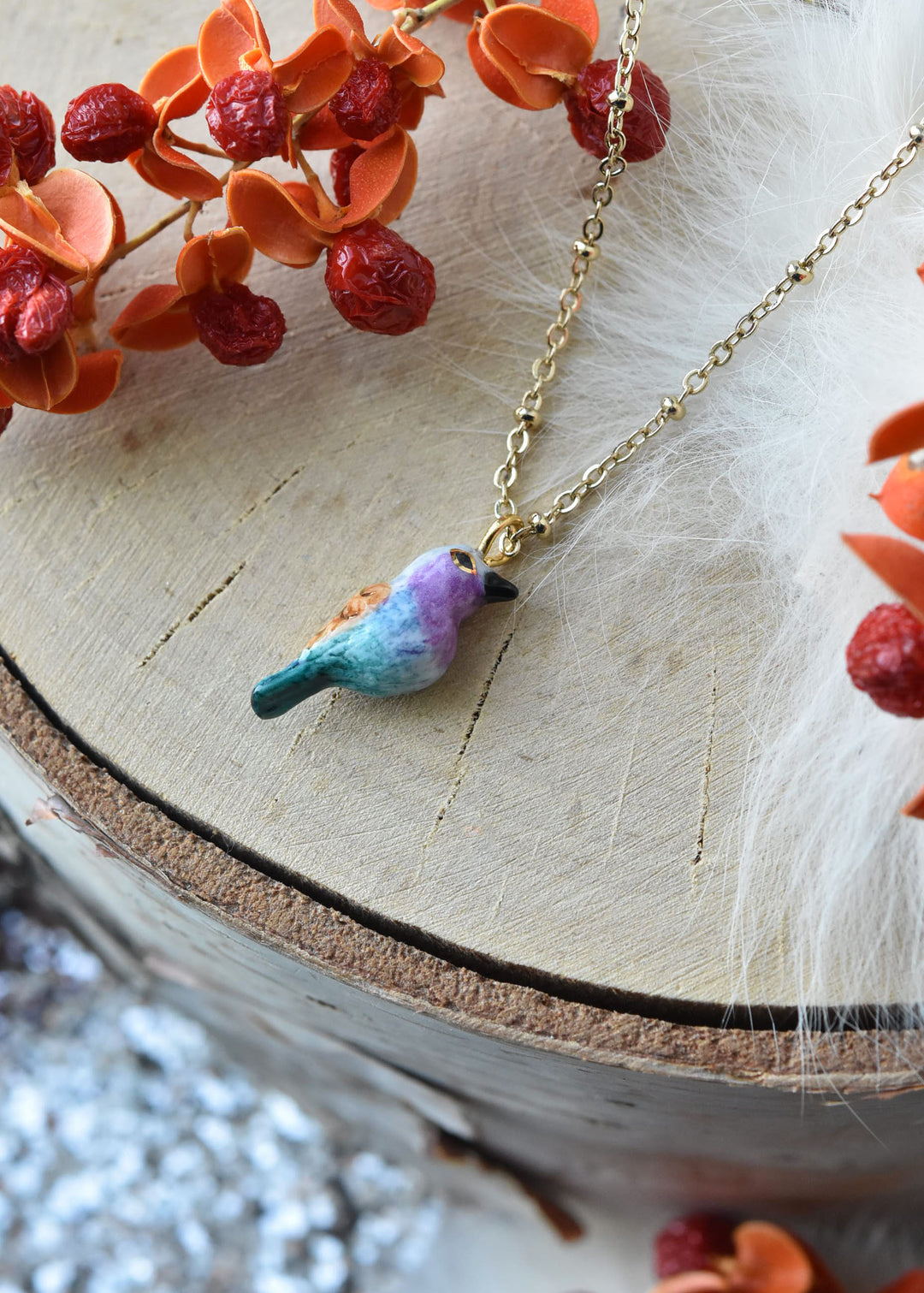 Blue Belly Bird Necklace