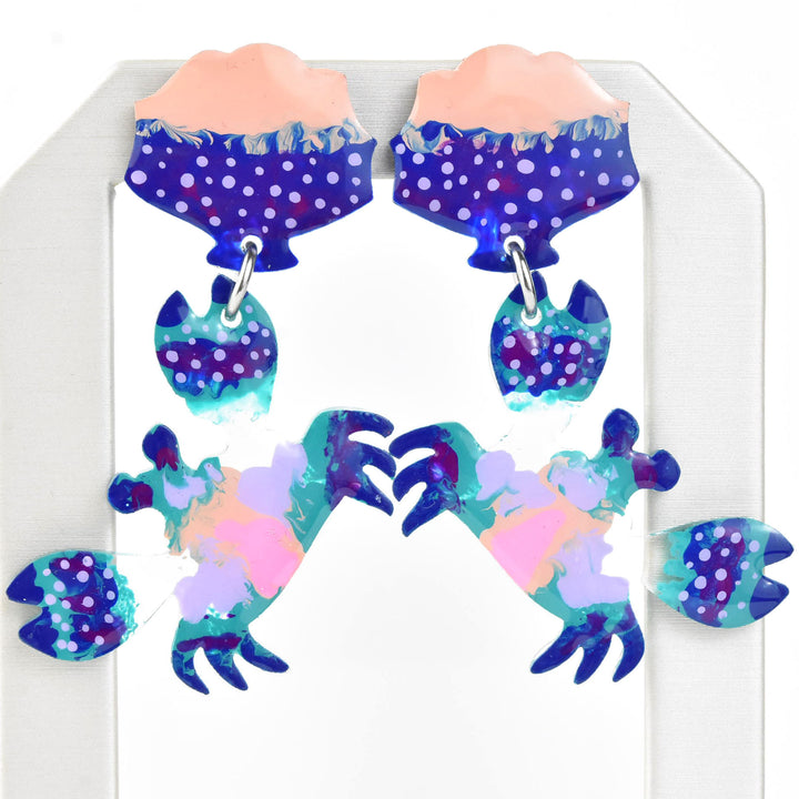 Blue Crab & Seashell Earrings