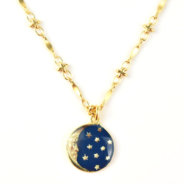 Blue Enamel Moon and Stars Necklace