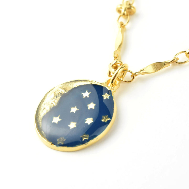 Blue Enamel Moon and Stars Necklace