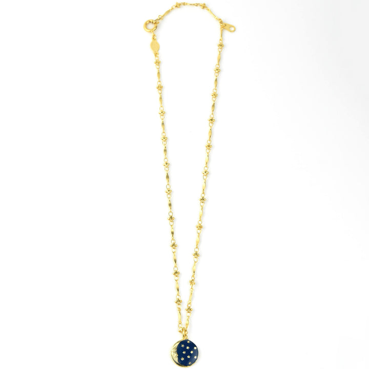 Blue Enamel Moon and Stars Necklace