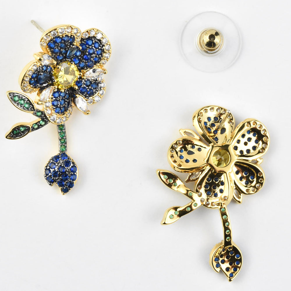 Blue Crystal Flower Posts - Goldmakers Fine Jewelry