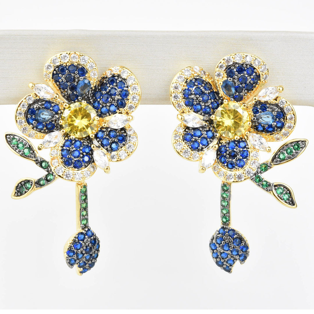 Blue Crystal Flower Posts - Goldmakers Fine Jewelry