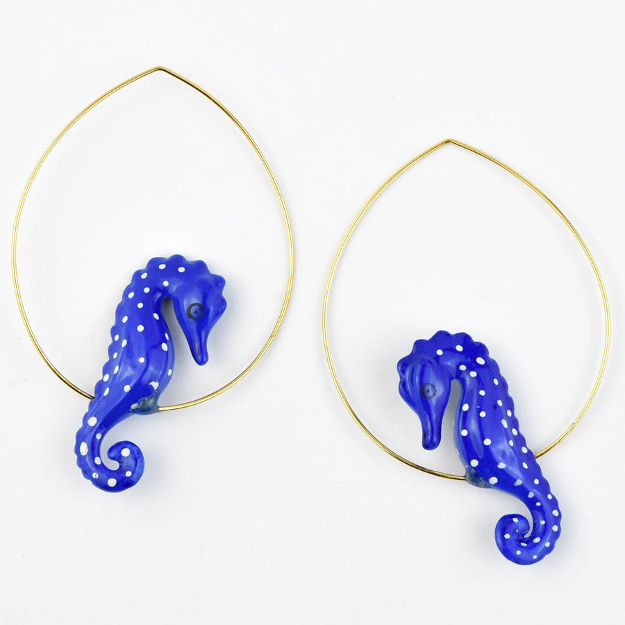 Blue Seahorse Hoop Earrings - Goldmakers Fine Jewelry