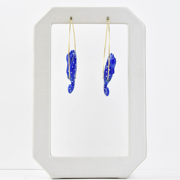 Blue Seahorse Hoop Earrings - Goldmakers Fine Jewelry