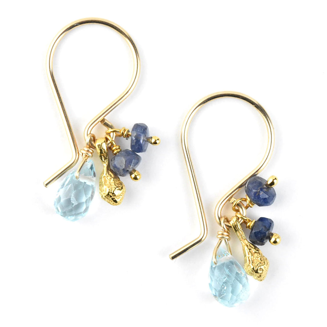 Topaz Briolette w/ Sapphire and Pod Earrings