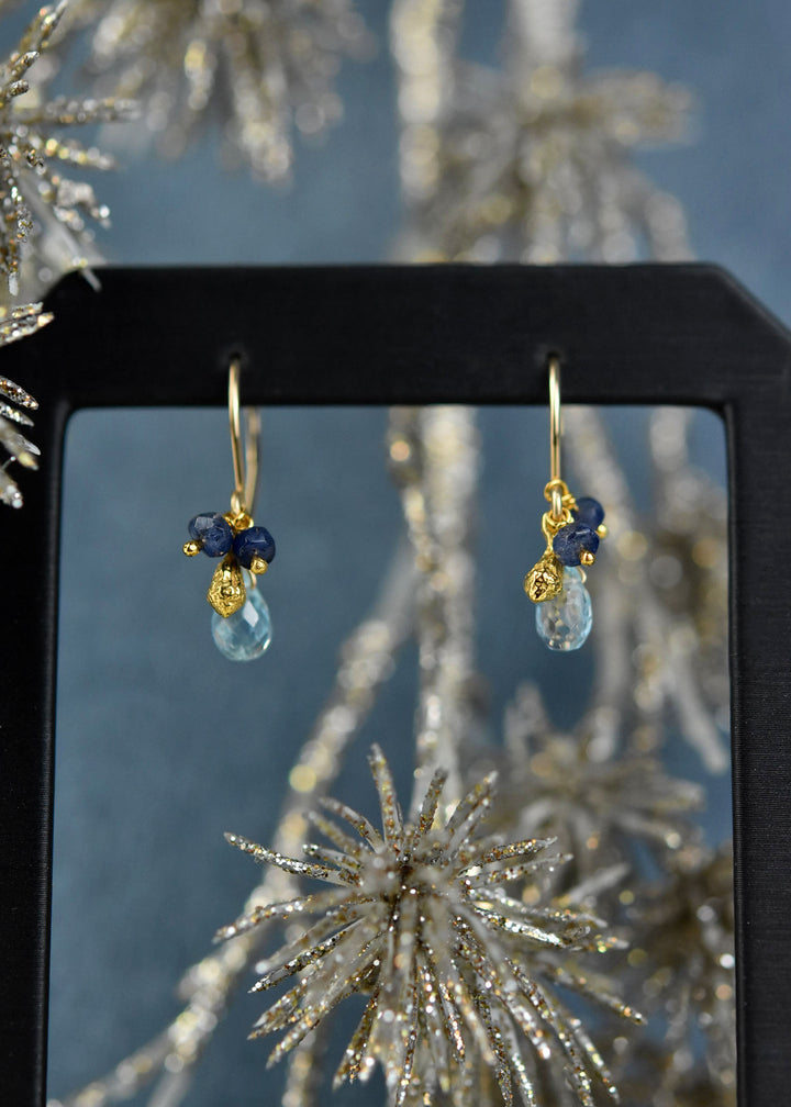 Topaz Briolette w/ Sapphire and Pod Earrings