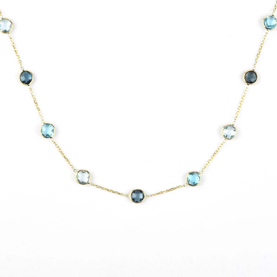 Ombre Blue Topaz Station Necklace in 14k Yellow Gold