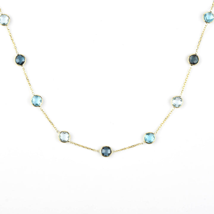 Ombre Blue Topaz Station Necklace in 14k Yellow Gold