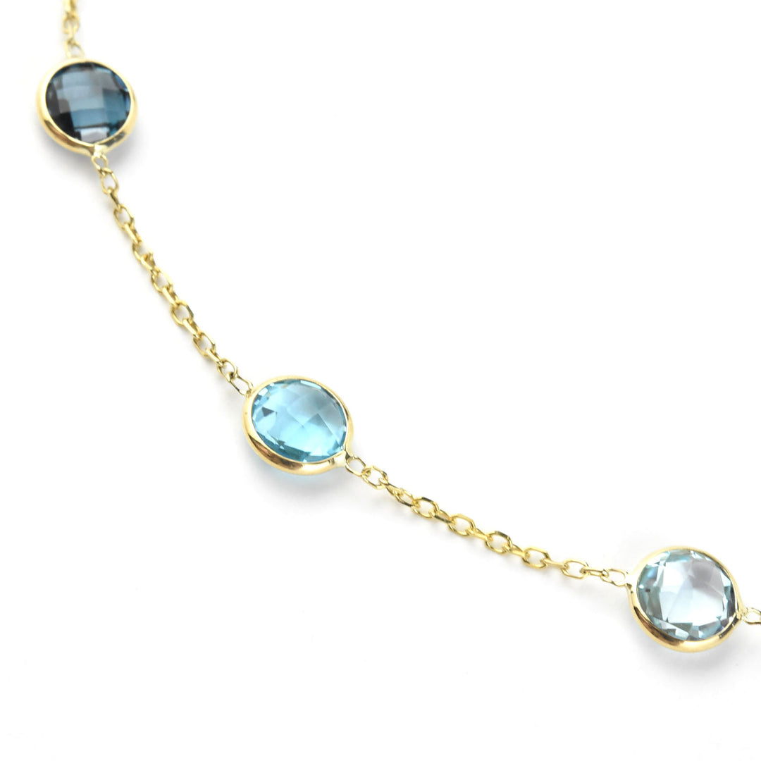 Ombre Blue Topaz Station Necklace in 14k Yellow Gold