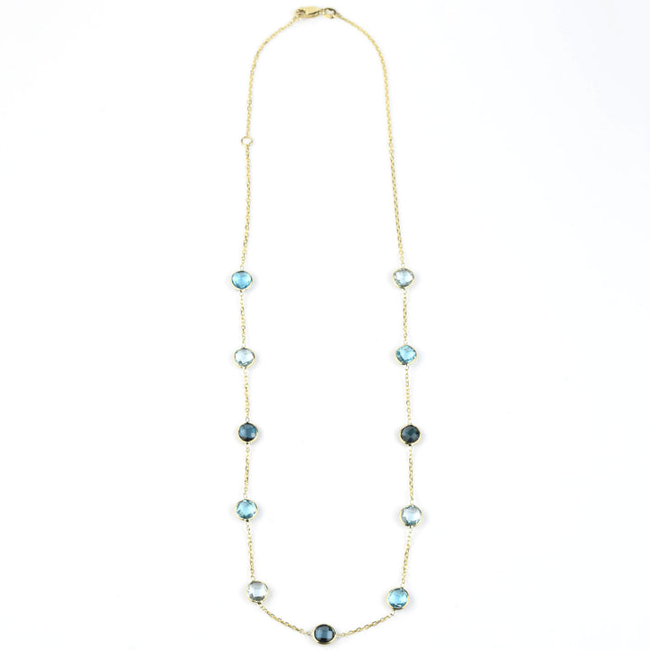 Ombre Blue Topaz Station Necklace in 14k Yellow Gold