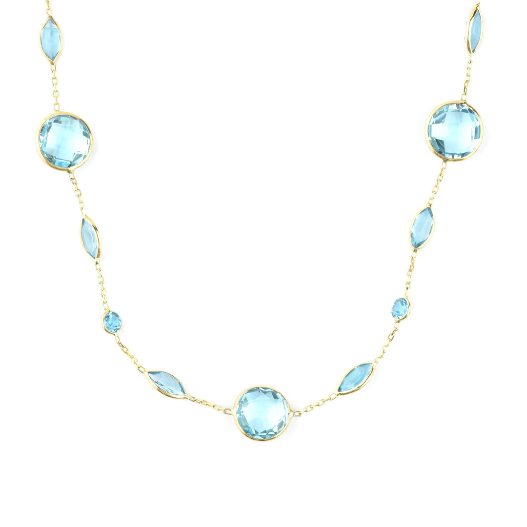 Blue Topaz Station Necklace in 14k Yellow Gold