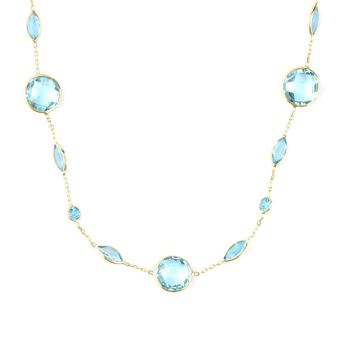 Blue Topaz Station Necklace in 14k Yellow Gold