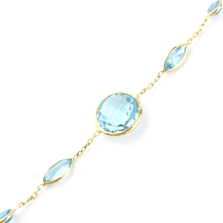 Blue Topaz Station Necklace in 14k Yellow Gold