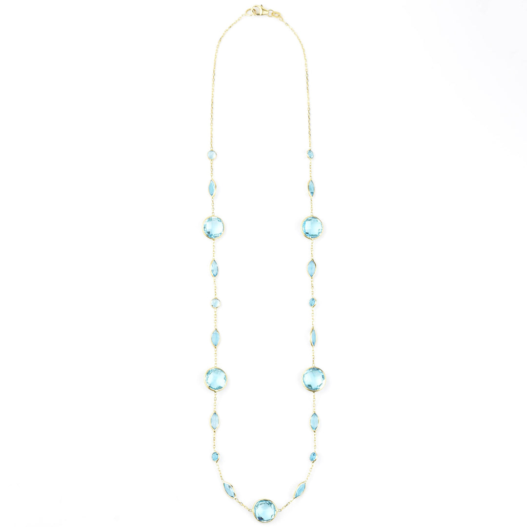 Blue Topaz Station Necklace in 14k Yellow Gold