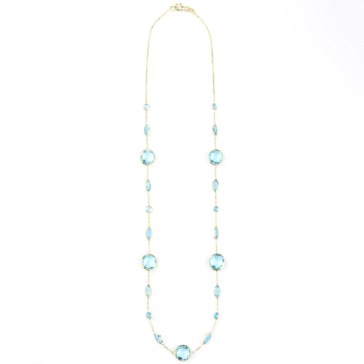 Blue Topaz Station Necklace in 14k Yellow Gold