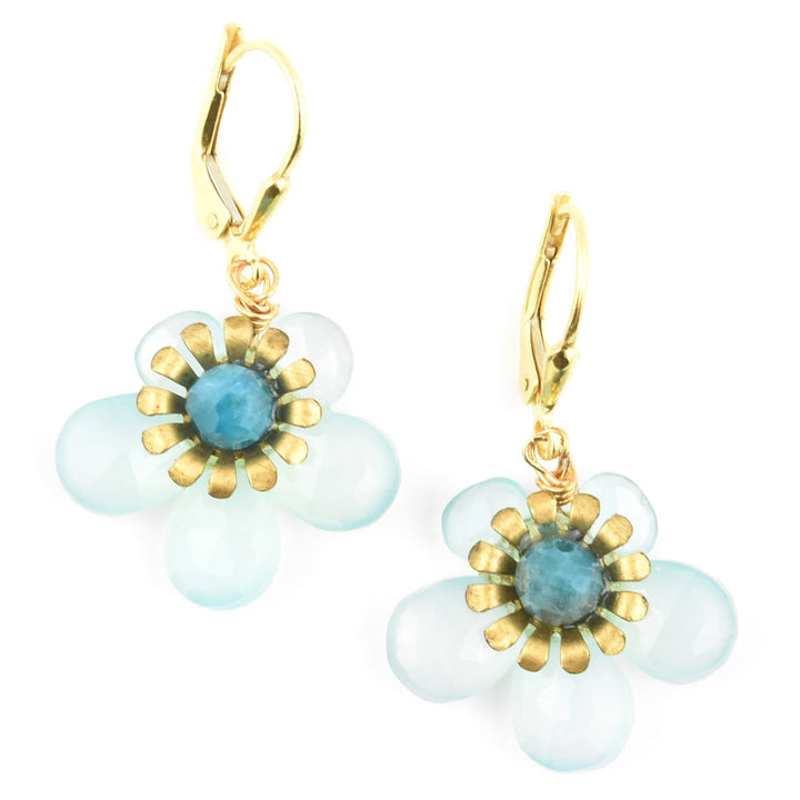 Brass and Gemstone Flower Earrings - Goldmakers Fine Jewelry